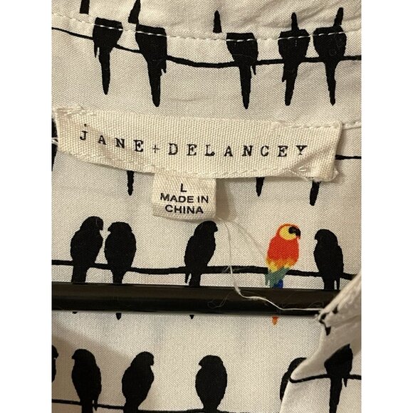 Jane + Delancey Womens Bird Print Short Sleeve Button Down Shirt Size L White - Picture 3 of 14